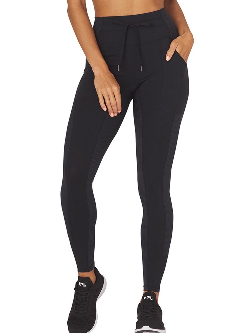 Glyder Black High-Rise Street Leggings with Drawstring and Ribbed Panels